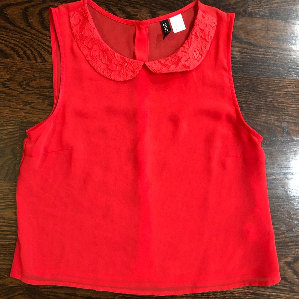 H&M Vibrant Red Peter Pan Collar Blouse